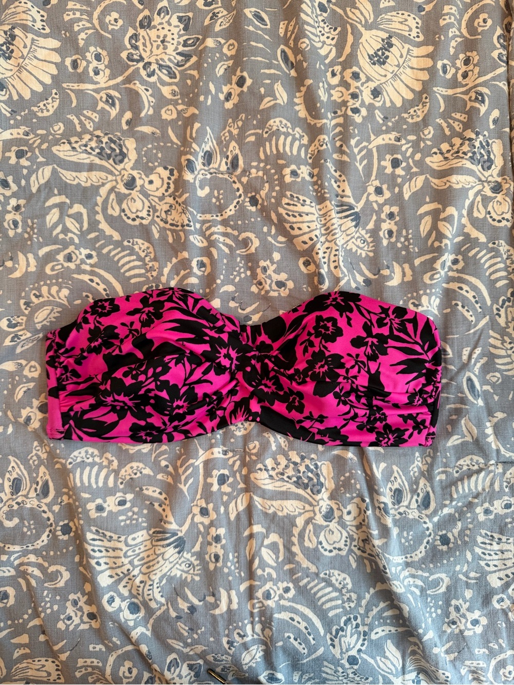 Victoria's Secret Hot Pink and Black Floral Bandeau Bikini Top